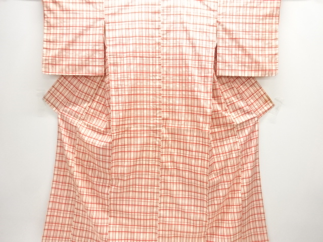 アンティーク　格子織り出し米沢紬着物アンサンブル